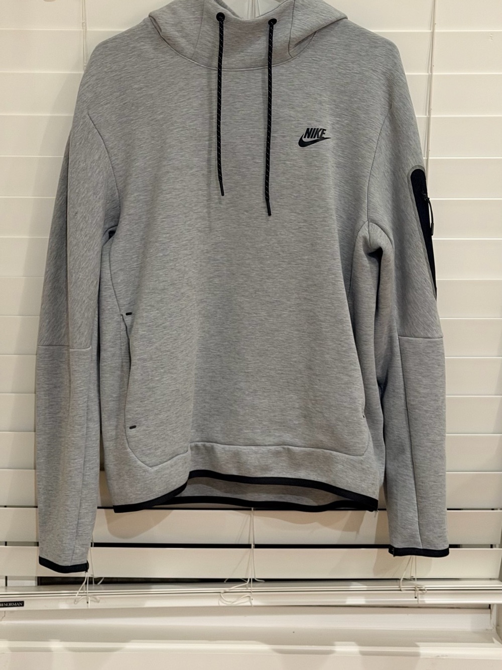 Nike Tech Light Grey Pullover Hoodie with Black Accents